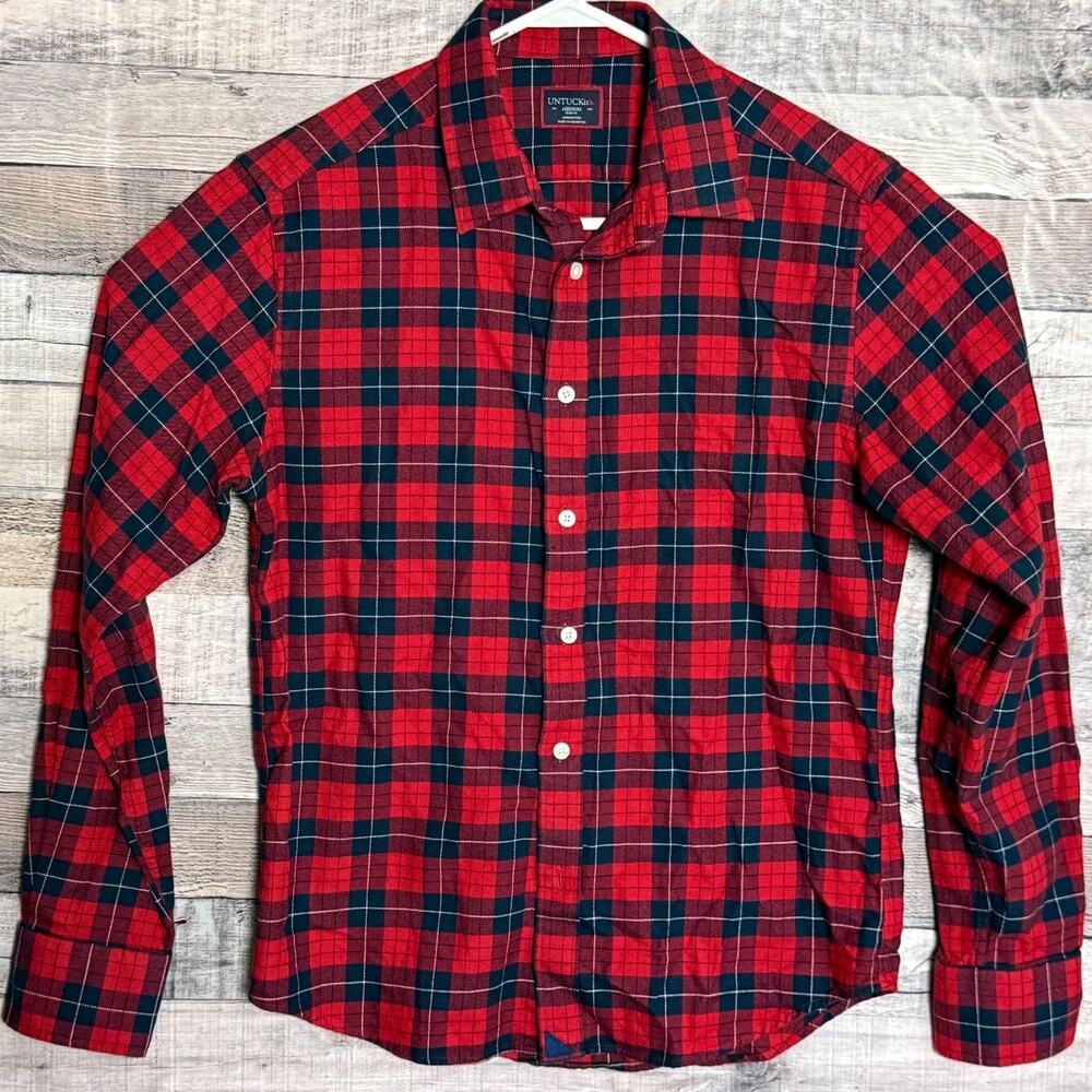 UNTUCKit Flannel Buffalo Plaid Shirt Mens Medium Red Button Up Slim
